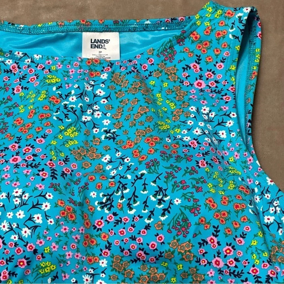 Lands' End High Neck Floral Turquoise Tankini Top Size 2P - Picture 3 of 8